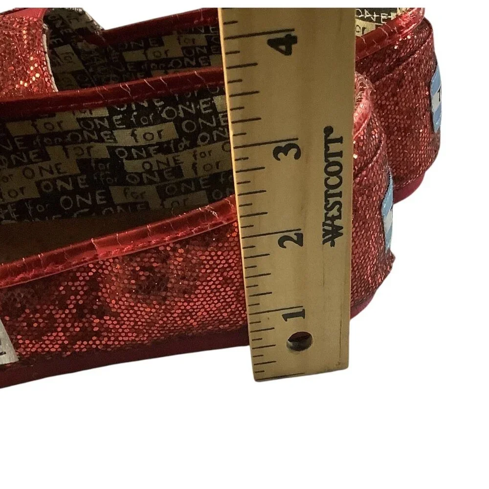 Toms Youth‎ Classic Red Glitter Slip On Shoes Size 5.5 Lightweight Casual Flats